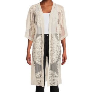 Boho Cream Lace  Sheer Kimono Cardigan in Size XL